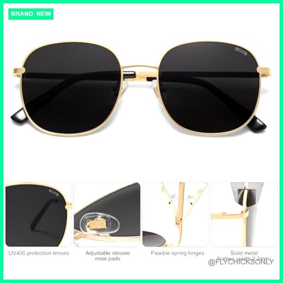 Classic Square Sunglasses Gold Frame UV400 Polarized Metal Shades main image 7